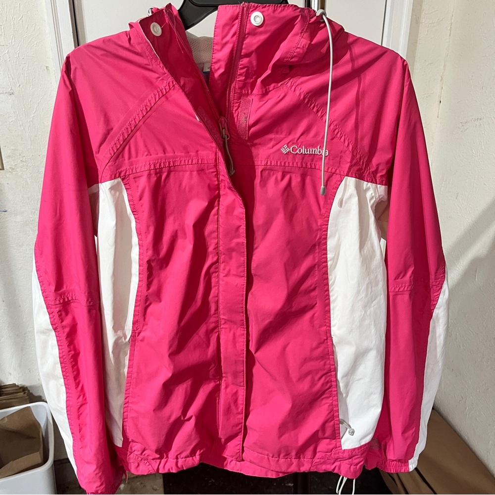 Columbia Women's Vibrant Pink and White Rain Jacket